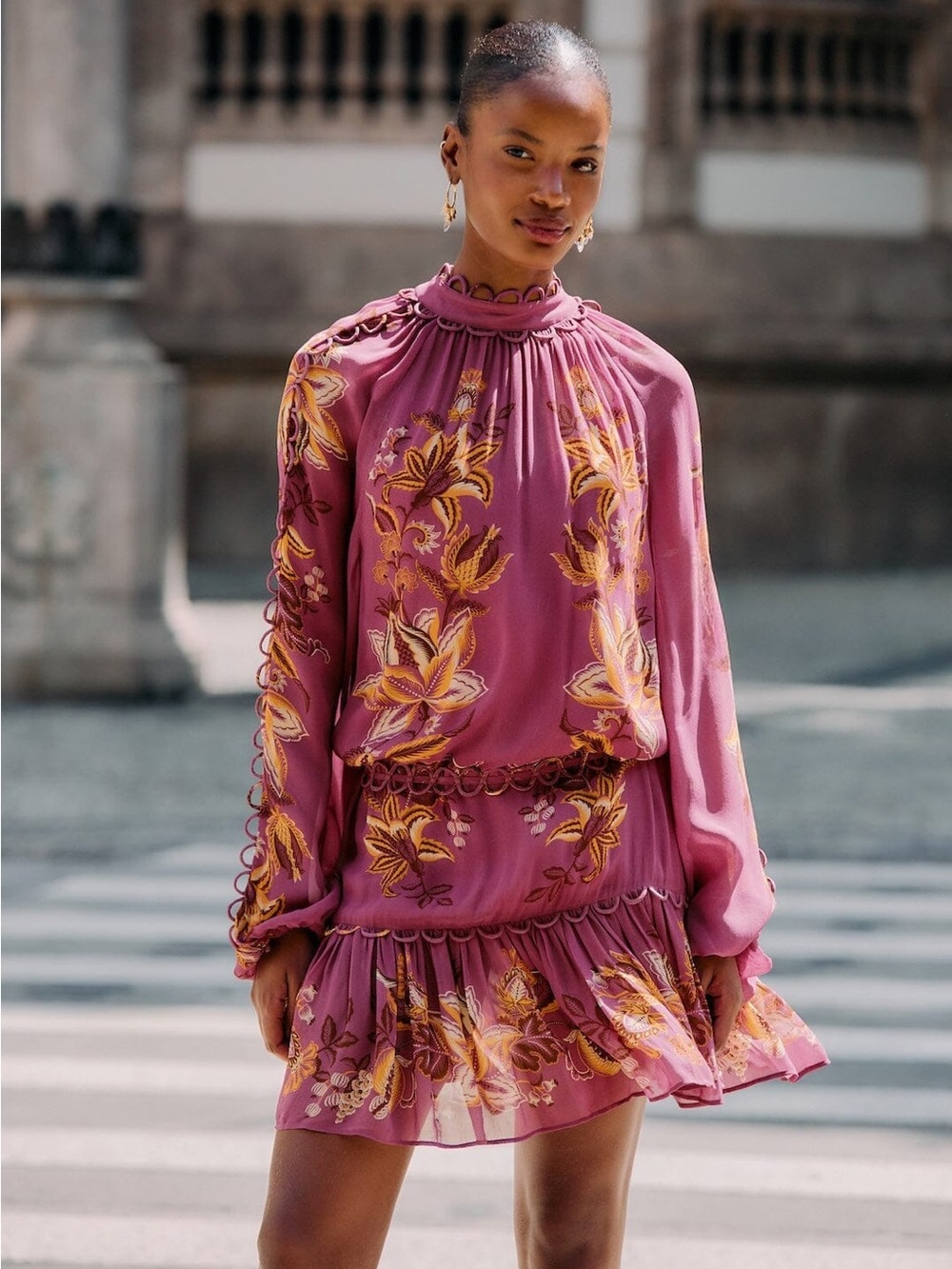 FARM Rio Plum Long-Sleeve Floral Embroidered Mini Dress - Picture 1 of 7